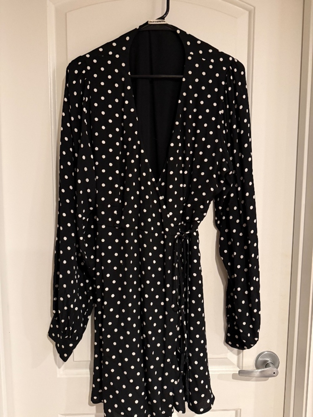 Long Sleeve Polka Dot Wrap Dress